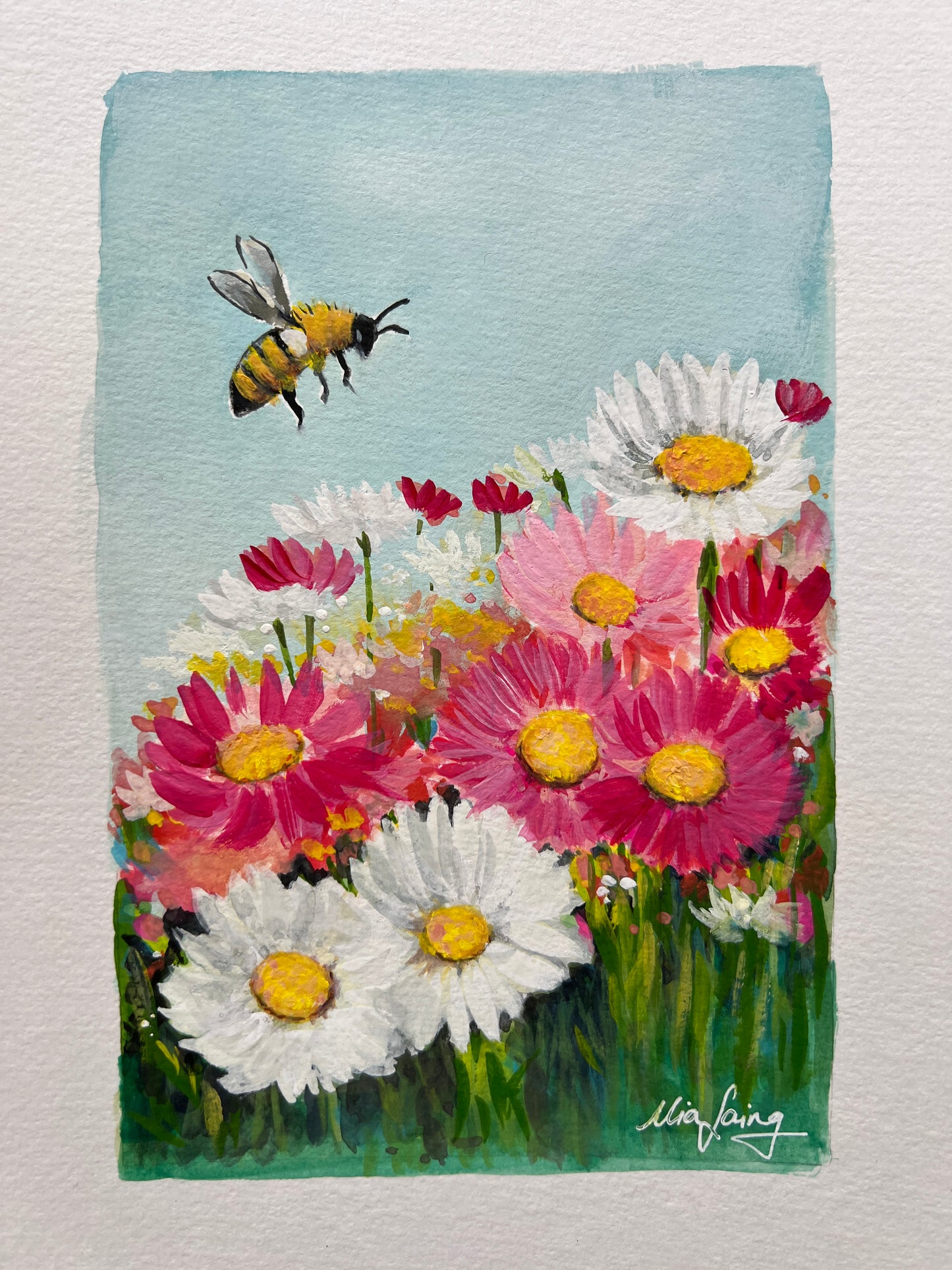 Paper Daisies Gouache Painting