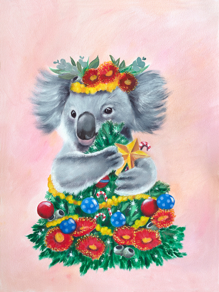 Christmas Koala Pink - Fine Art Print