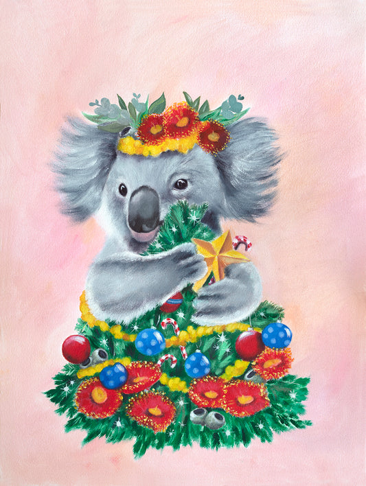 Christmas Koala Pink  - Fine Art Print