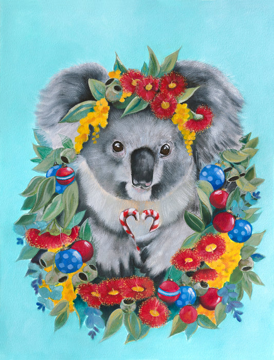 Christmas Koala Blue  - Fine Art Print